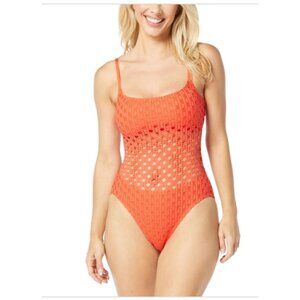 Carmen Marc Valvo Womens $98 Crochet One Piece Swimsuit Persimmon Size 10